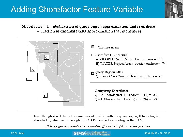 Adding Shorefactor Feature Variable Shorefactor = 1 – abs(fraction of query region approximation that