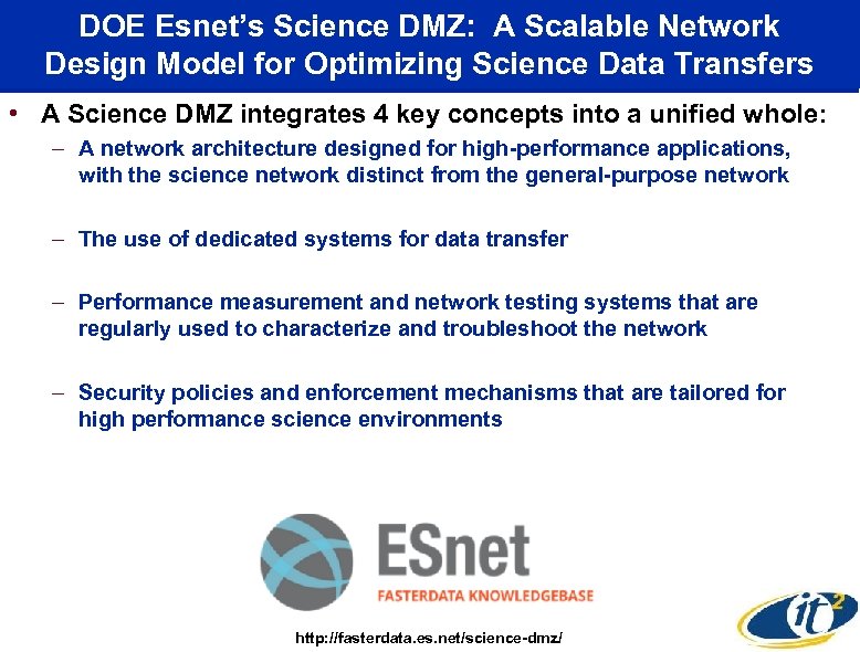 DOE Esnet’s Science DMZ: A Scalable Network Design Model for Optimizing Science Data Transfers