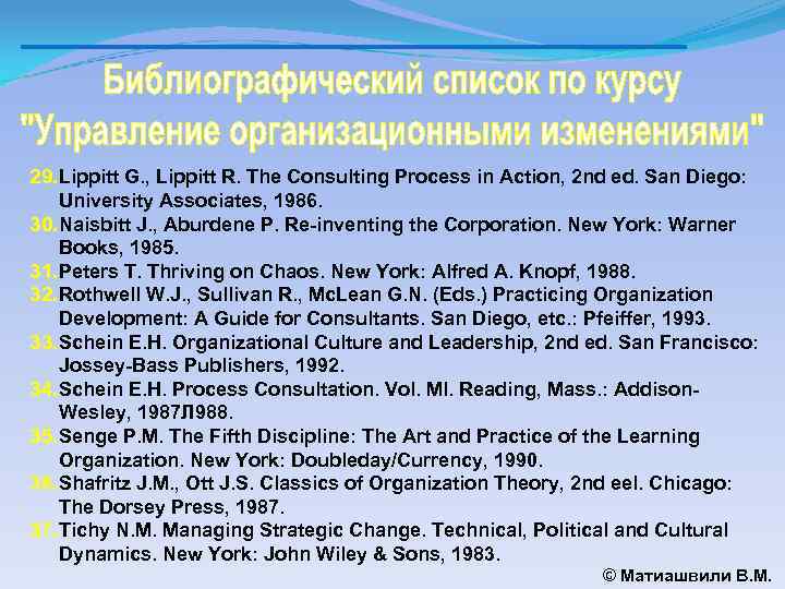 29. Lippitt G. , Lippitt R. The Consulting Process in Action, 2 nd ed.