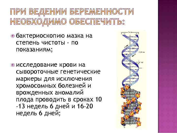  бактериоскопию мазка на степень чистоты - по показаниям; исследование крови на сывороточные генетические