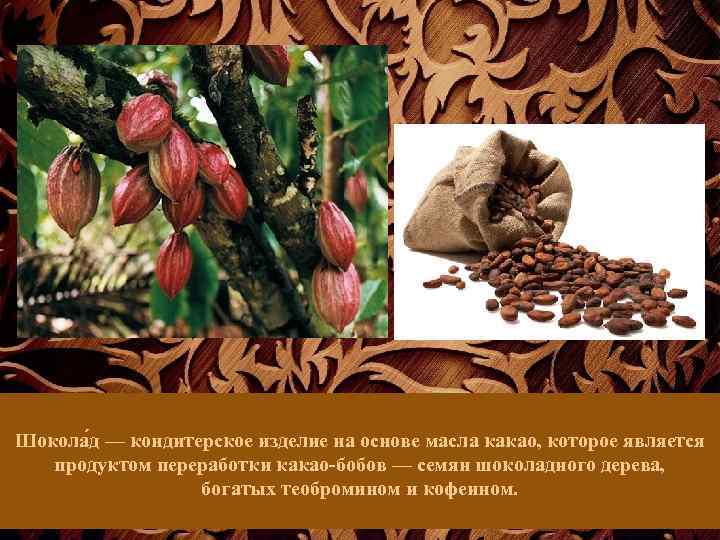 Шокола д — кондитерское изделие на основе масла какао, которое является продуктом переработки какао-бобов