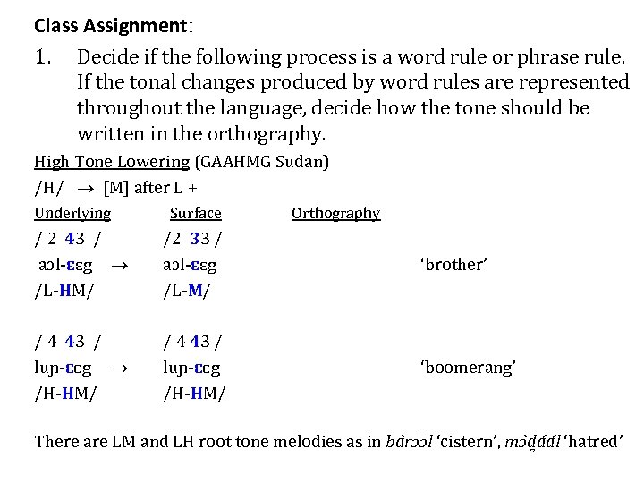 Class Assignmentː 1. Decide if the following process is a word rule or phrase