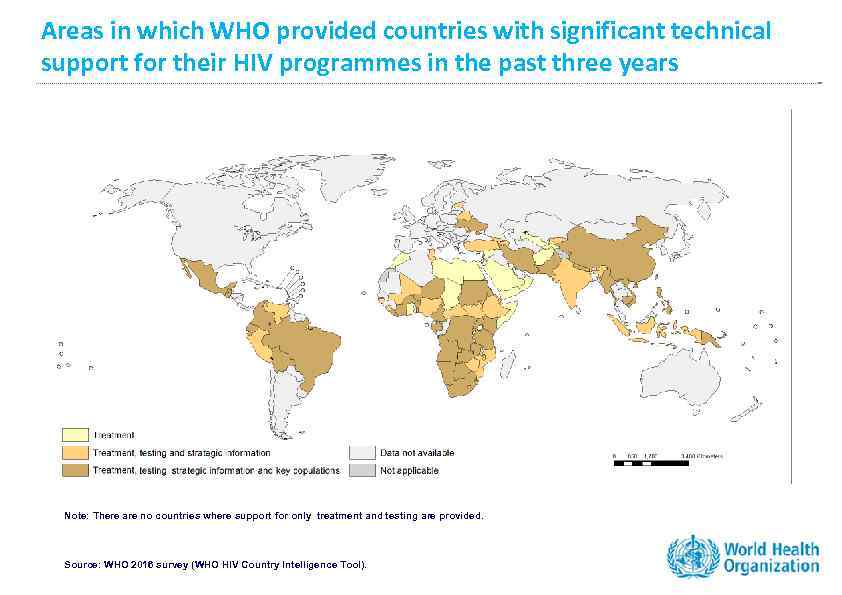 Areas in which WHO provided countries with significant technical support for their HIV programmes