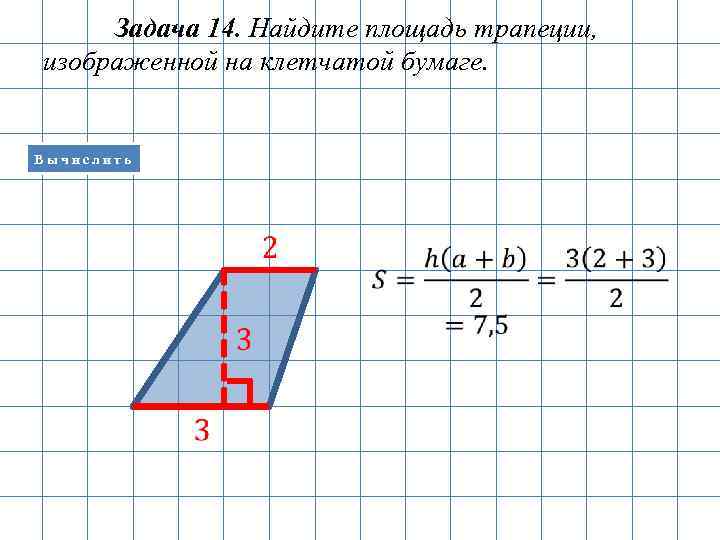 Найдите площадь трапеции изображенной на клетчатой бумаге