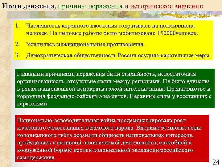 Итоги движения, причины поражения и историческое значение 1. Численность коренного населения сократилась на полмиллиона