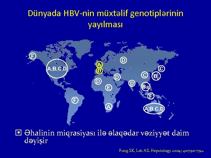 Dünyada HBV-nin müxtəlif genotiplərinin yayılması F D A, B, C, D C C D