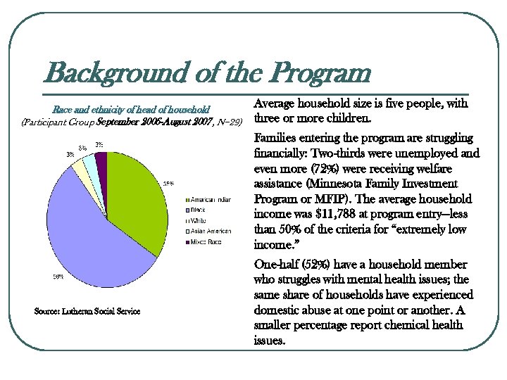 Background of the Program Race and ethnicity of head of household (Participant Group September