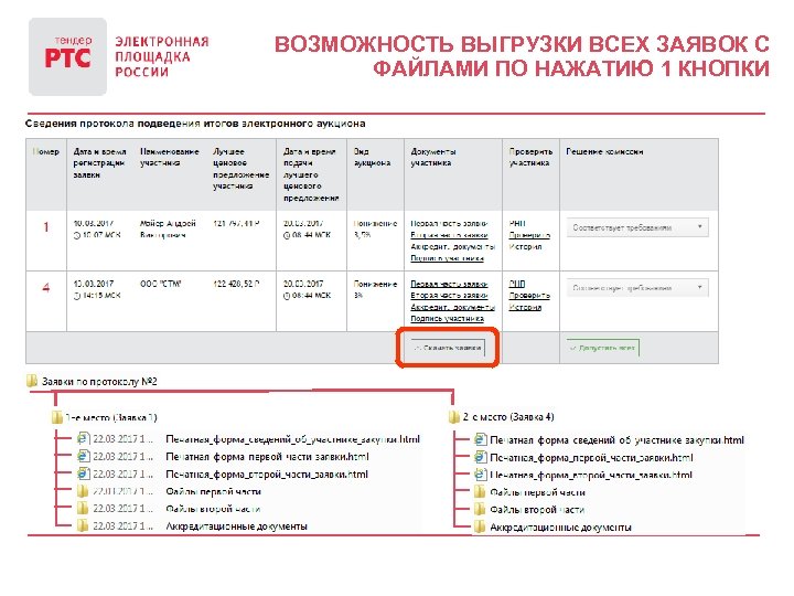 ВОЗМОЖНОСТЬ ВЫГРУЗКИ ВСЕХ ЗАЯВОК С ФАЙЛАМИ ПО НАЖАТИЮ 1 КНОПКИ 