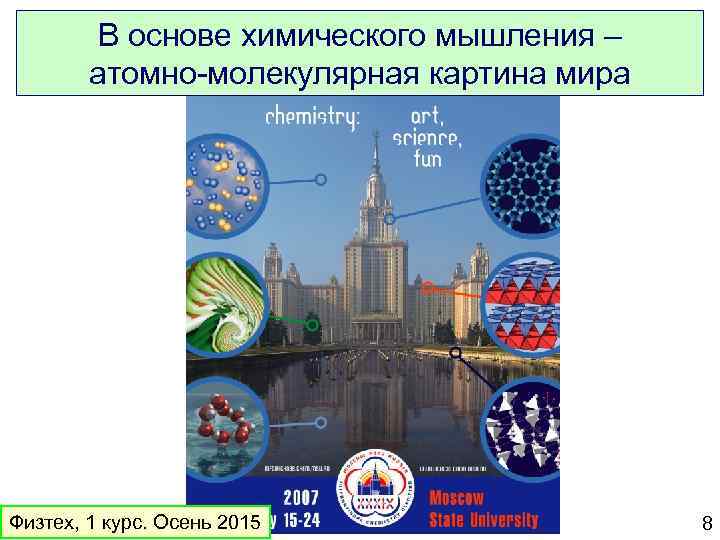 В основе химического мышления – атомно-молекулярная картина мира Физтех, 1 курс. Осень 2015 8