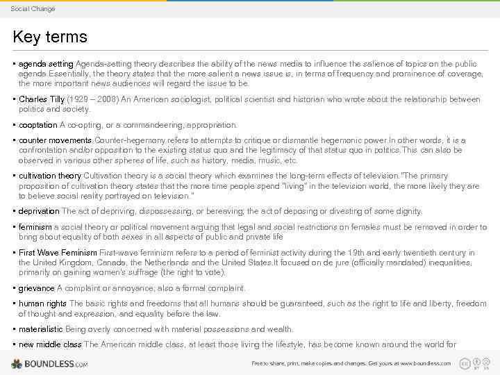 Social Change Key terms • agenda setting Agenda-setting theory describes the ability of the