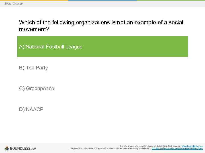 Social Change Which of the following organizations is not an example of a social