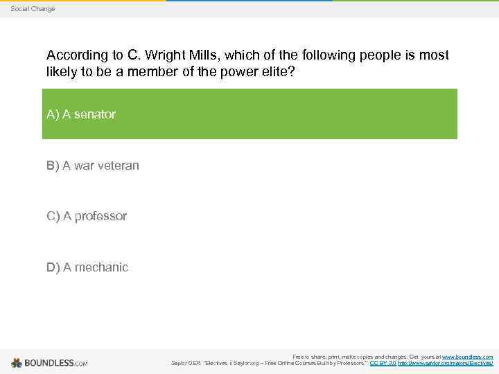 Social Change According to C. Wright Mills, which of the following people is most