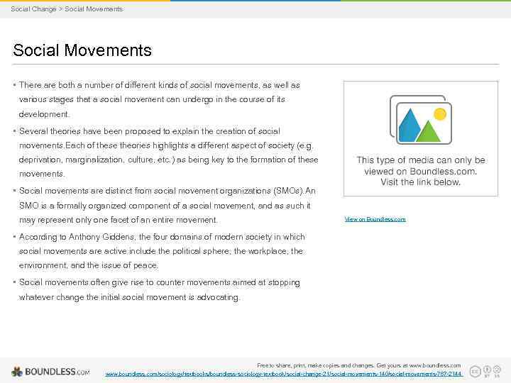 Social Change > Social Movements • There are both a number of different kinds