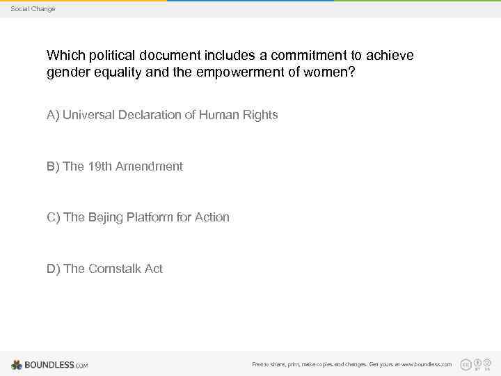 Social Change Which political document includes a commitment to achieve gender equality and the