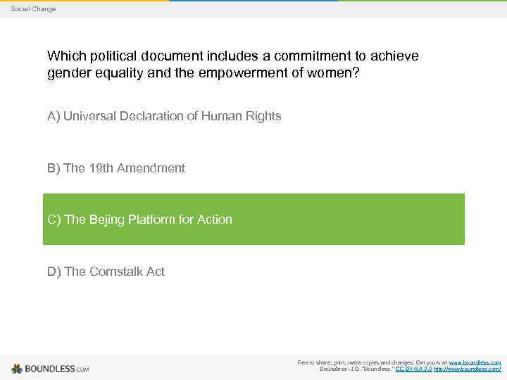 Social Change Which political document includes a commitment to achieve gender equality and the