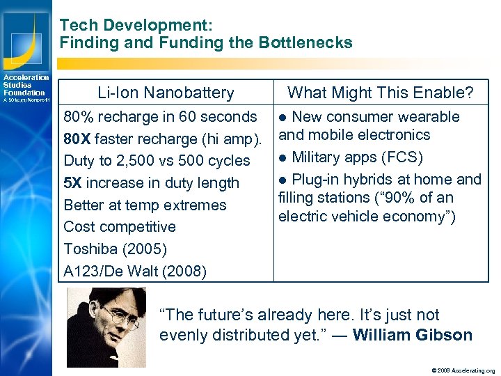 Tech Development: Finding and Funding the Bottlenecks Acceleration Studies Foundation A 501(c)(3) Nonprofit Li-Ion