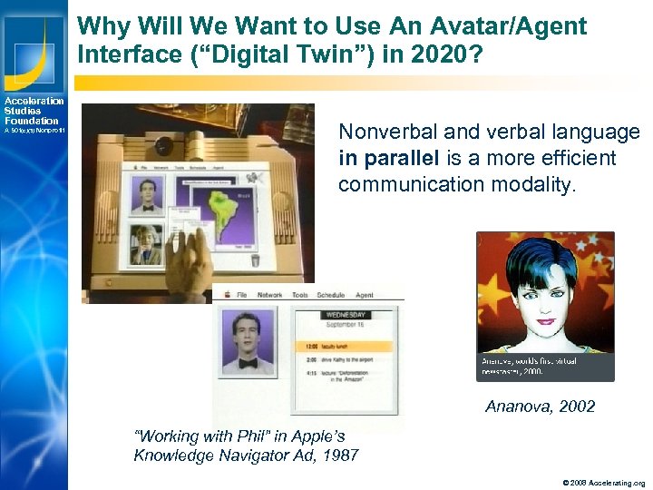 Why Will We Want to Use An Avatar/Agent Interface (“Digital Twin”) in 2020? Acceleration