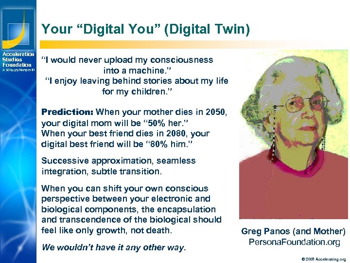 Your “Digital You” (Digital Twin) Acceleration Studies Foundation A 501(c)(3) Nonprofit “I would never
