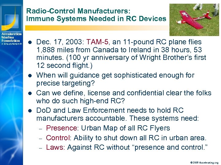 Radio-Control Manufacturers: Immune Systems Needed in RC Devices Acceleration Studies Foundation A 501(c)(3) Nonprofit