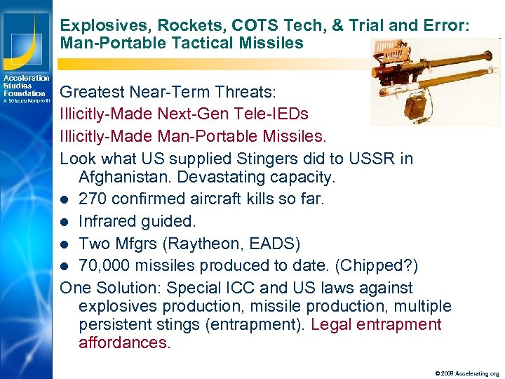 Explosives, Rockets, COTS Tech, & Trial and Error: Man-Portable Tactical Missiles Acceleration Studies Foundation