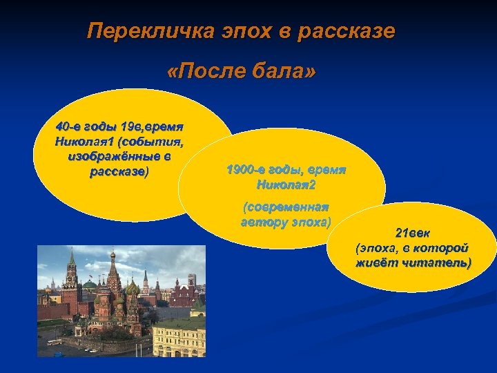 Перекличка эпох в рассказе «После бала» 40 -е годы 19 в, время Николая 1