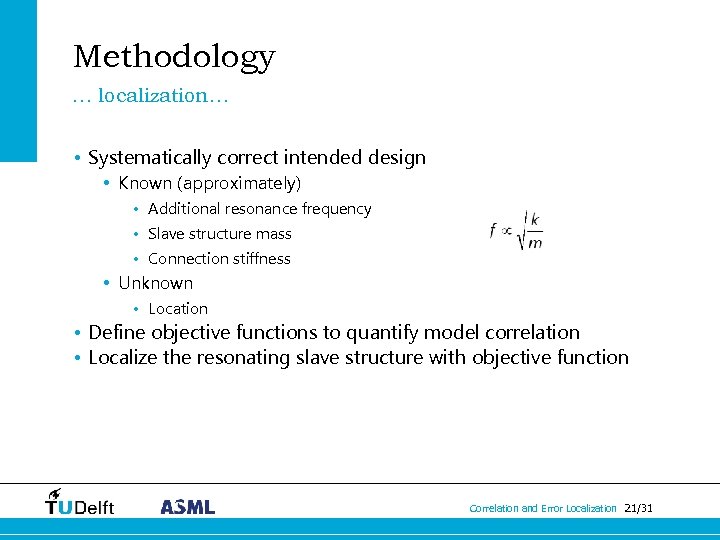 Methodology … localization… • Systematically correct intended design • Known (approximately) • Additional resonance