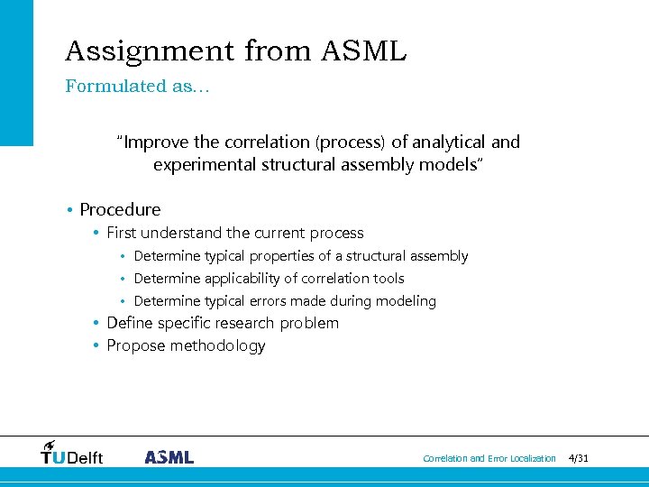 Assignment from ASML Formulated as… “Improve the correlation (process) of analytical and experimental structural