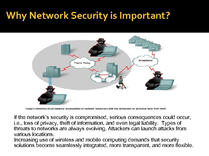 Why Network Security is Important? If the network’s security is compromised, serious consequences could