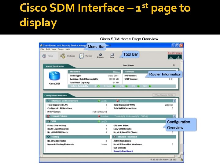 Cisco SDM Interface – 1 st page to display 