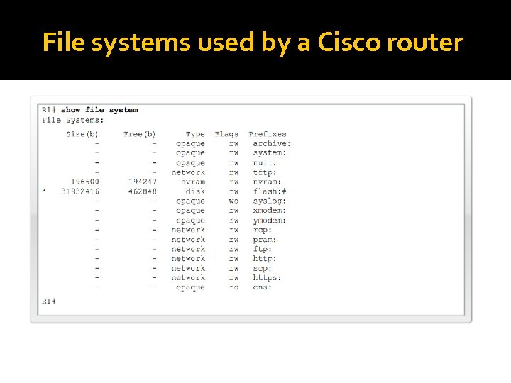 File systems used by a Cisco router 