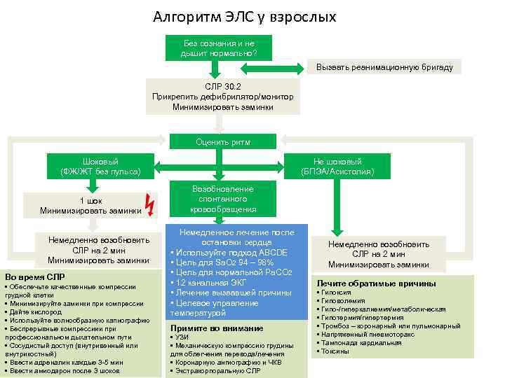 Алгоритм ЭЛС у взрослых Без сознания и не дышит нормально? Вызвать реанимационную бригаду СЛР