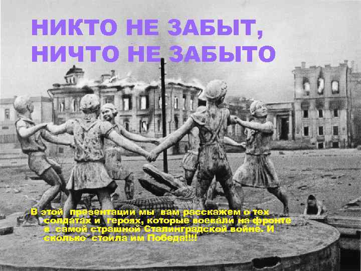 НИКТО НЕ ЗАБЫТ, НИЧТО НЕ ЗАБЫТО В этой презентации мы вам расскажем о тех
