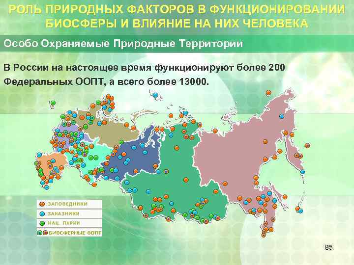 РОЛЬ ПРИРОДНЫХ ФАКТОРОВ В ФУНКЦИОНИРОВАНИИ БИОСФЕРЫ И ВЛИЯНИЕ НА НИХ ЧЕЛОВЕКА Особо Охраняемые Природные