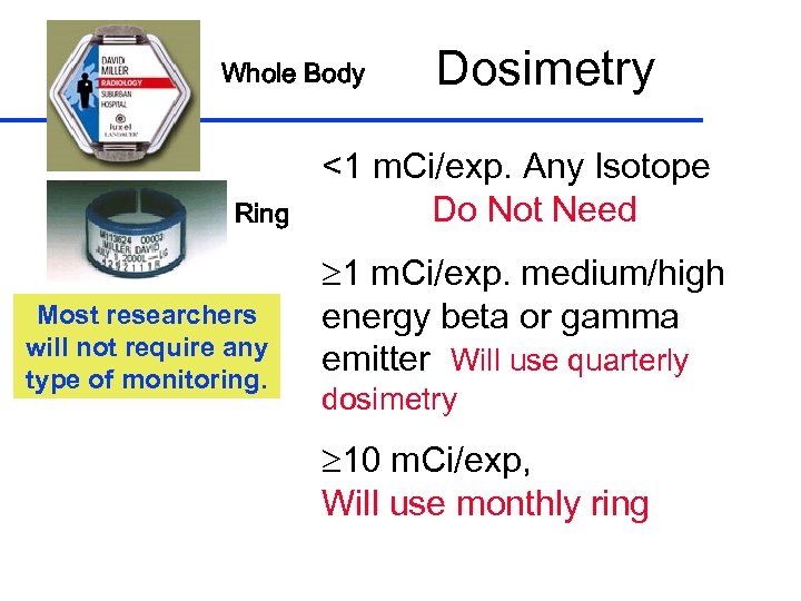 Whole Body Ring Most researchers will not require any type of monitoring. Dosimetry <1