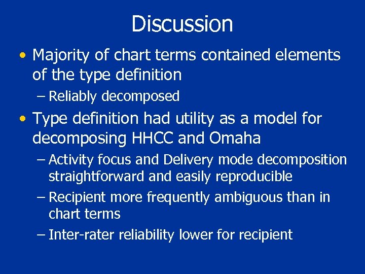 Discussion • Majority of chart terms contained elements of the type definition – Reliably