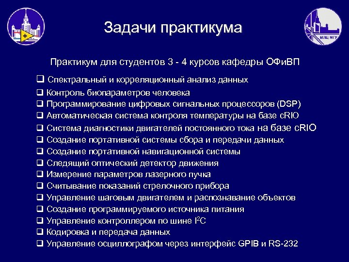 Задачи практикума Практикум для студентов 3 - 4 курсов кафедры ОФи. ВП q Спектральный