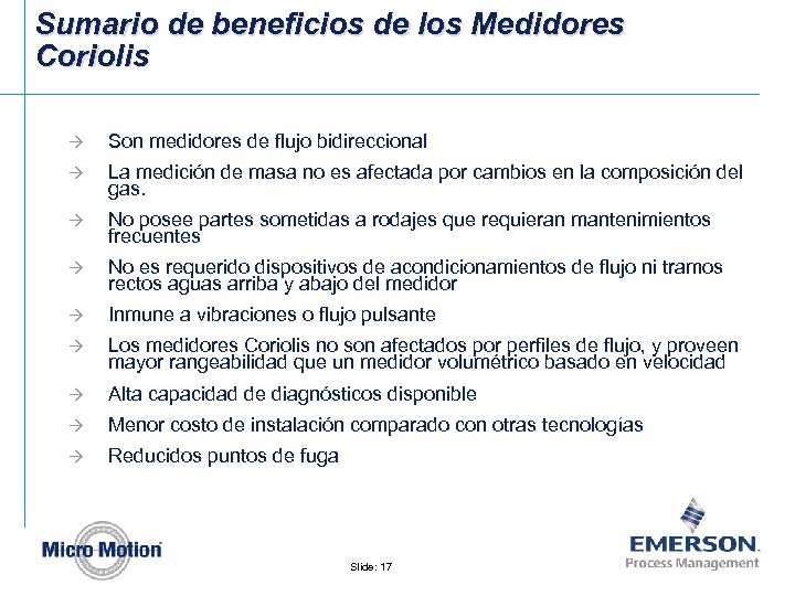 Sumario de beneficios de los Medidores Coriolis à Son medidores de flujo bidireccional à