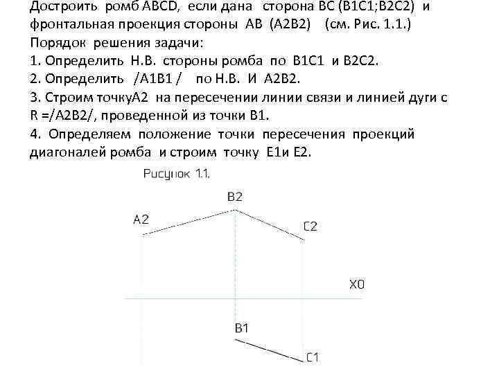Достроить ромб ABCD, если дана сторона BC (B 1 C 1; B 2 C