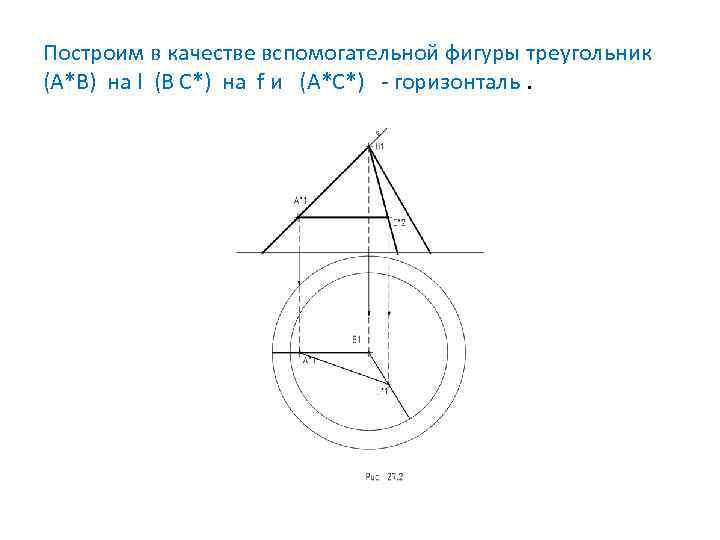 Построим в качестве вспомогательной фигуры треугольник (А*В) на l (В С*) на f и