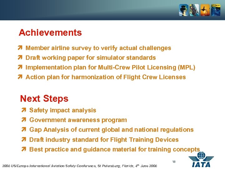 Achievements ì Member airline survey to verify actual challenges ì Draft working paper for