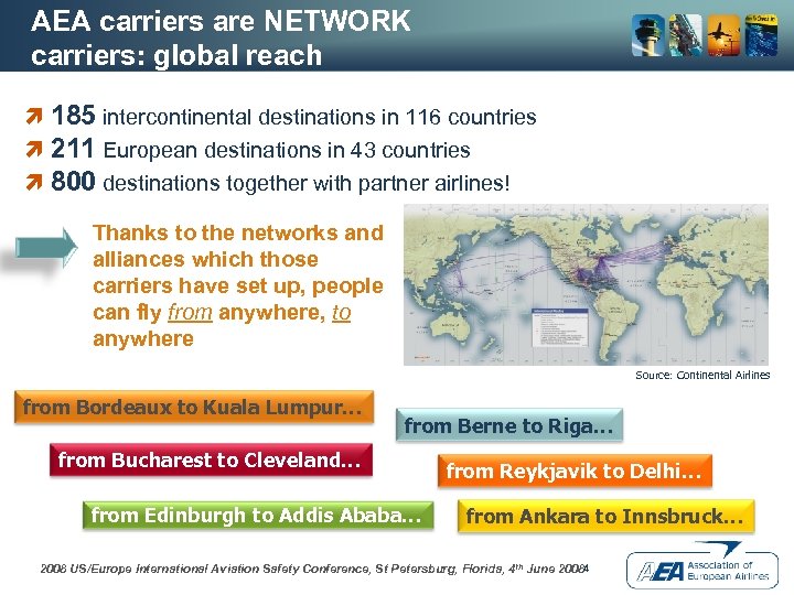 AEA carriers are NETWORK carriers: global reach ì 185 intercontinental destinations in 116 countries