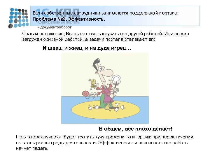 Если собственные сотрудники занимаются поддержкой портала: Проблема № 2. Эффективность. Спасая положение, Вы пытаетесь