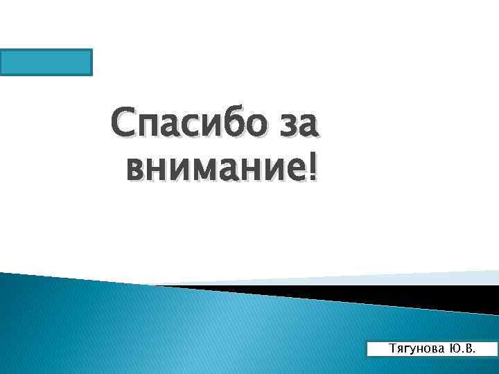 Спасибо за внимание! Тягунова Ю. В. 