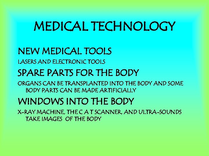 MEDICAL TECHNOLOGY NEW MEDICAL TOOLS LASERS AND ELECTRONIC TOOLS SPARE PARTS FOR THE BODY
