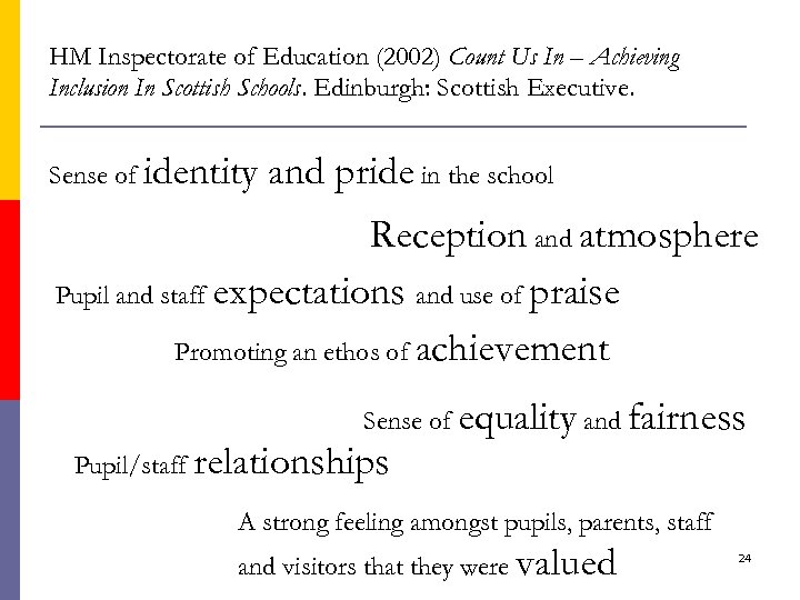 HM Inspectorate of Education (2002) Count Us In – Achieving Inclusion In Scottish Schools.