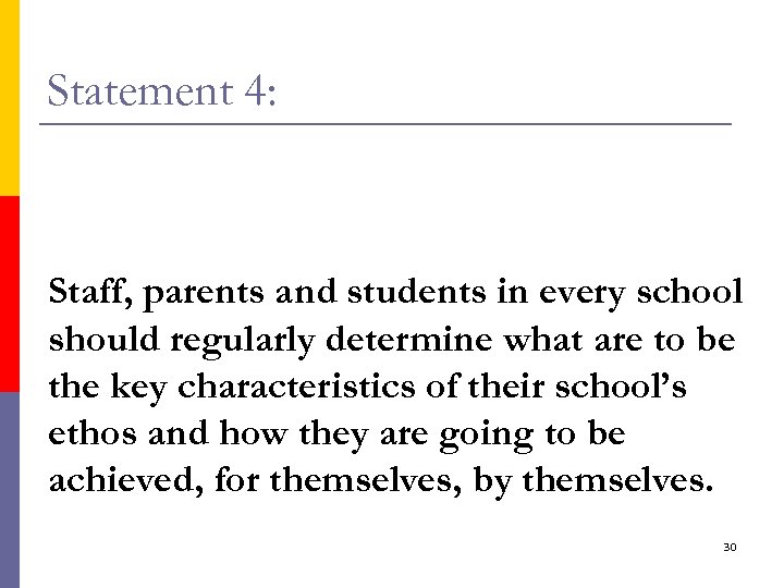 Statement 4: Staff, parents and students in every school should regularly determine what are