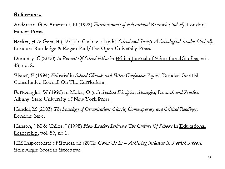 References. Anderson, G & Arsenault, N (1998) Fundamentals of Educational Research (2 nd ed).