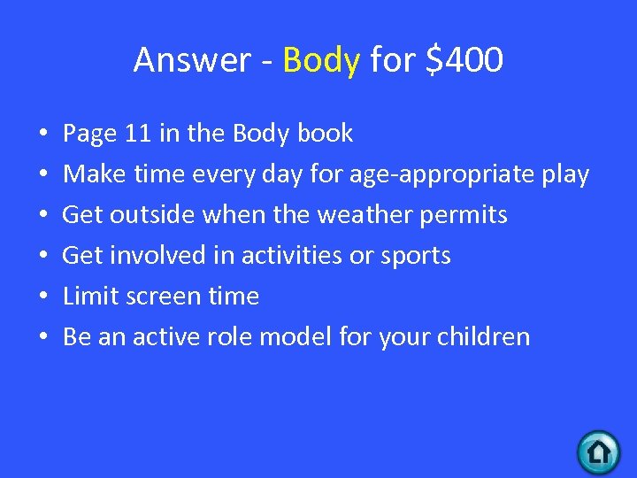 Answer - Body for $400 • • • Page 11 in the Body book