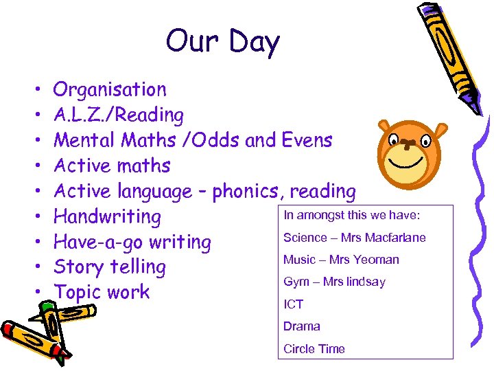 Our Day • • • Organisation A. L. Z. /Reading Mental Maths /Odds and