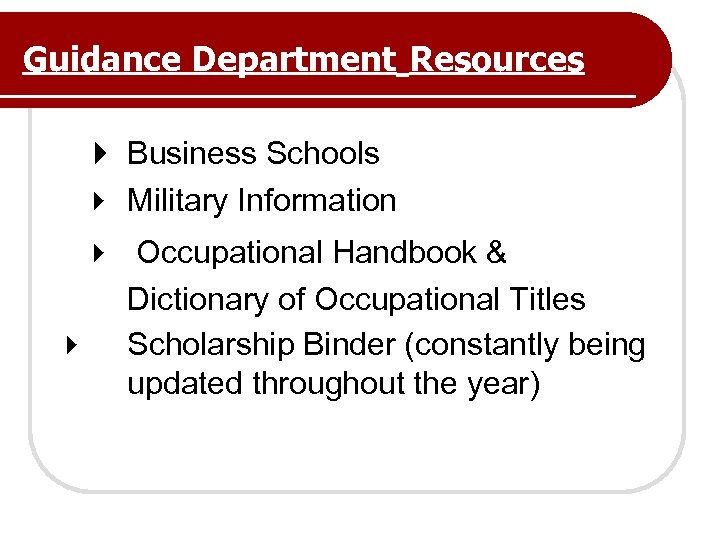 Guidance Department Resources Business Schools Military Information Occupational Handbook & Dictionary of Occupational Titles